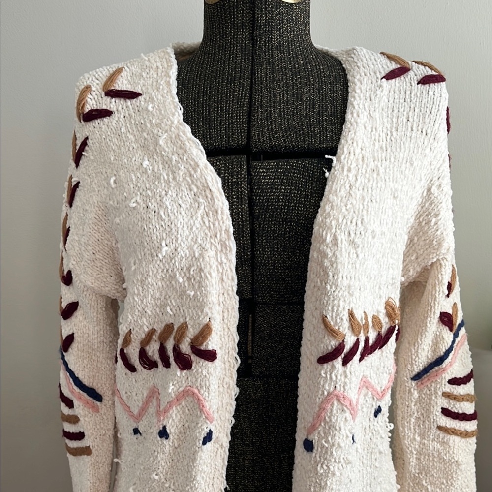 Alya Anthropologie Ivory Open Front Long Cardigan Sweater Small Like New - Picture 1 of 5